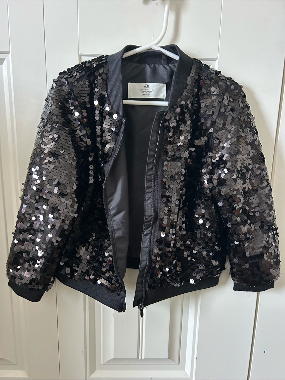 H&M Black Sequin Bomber Jacket with Shimmer
